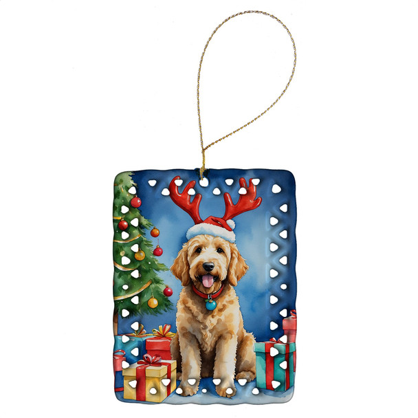 Goldendoodle Christmas Reindeer Porcelain Ornament product image at NuMercy