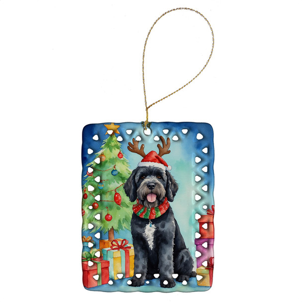 Portuguese Water Dog Christmas Reindeer Porcelain Ornament product image at NuMercy