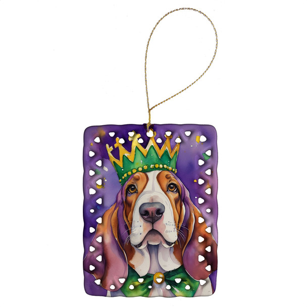 Basset Hound King of Mardi Gras Porcelain Christmas Ornament DAC4730 product image at NuMercy