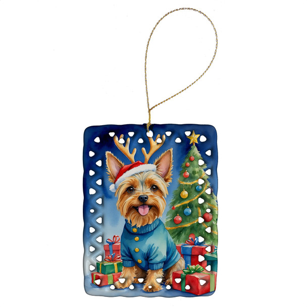 Silky Terrier Christmas Reindeer Porcelain Ornament product image at NuMercy