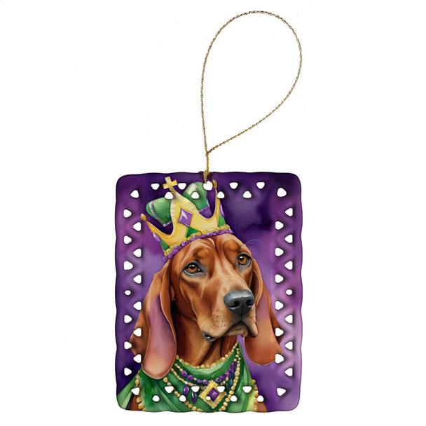 Redbone Coonhound King of Mardi Gras Porcelain Christmas Ornament DAC4868 product image at NuMercy