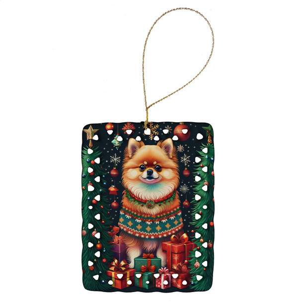 Pomeranian Holiday Christmas Porcelain Ornament product image at NuMercy
