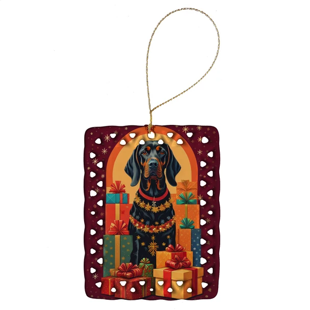 Black and Tan Coonhound Holiday Christmas Porcelain Ornament product image at NuMercy