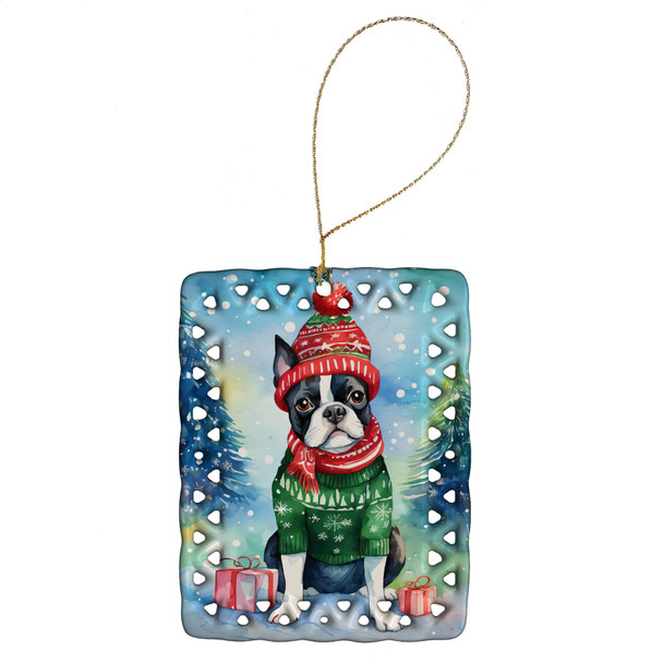 Boston Terrier Christmas Porcelain Ornament DAC3382 product image at NuMercy