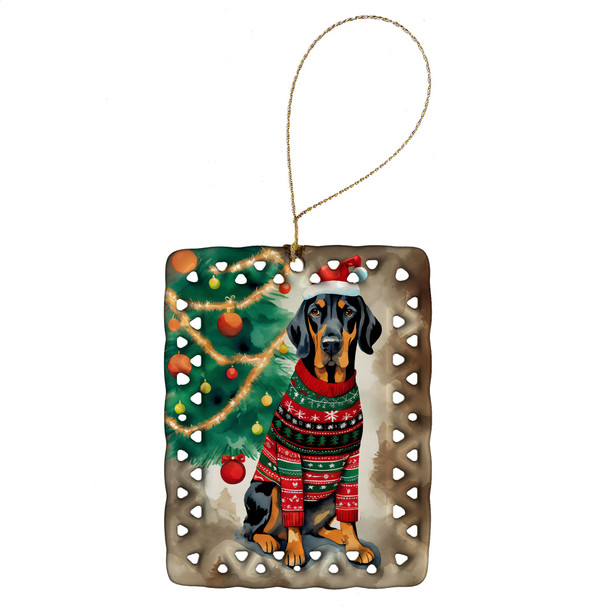 Black and Tan Coonhound Christmas Porcelain Ornament DAC3373 product image at NuMercy