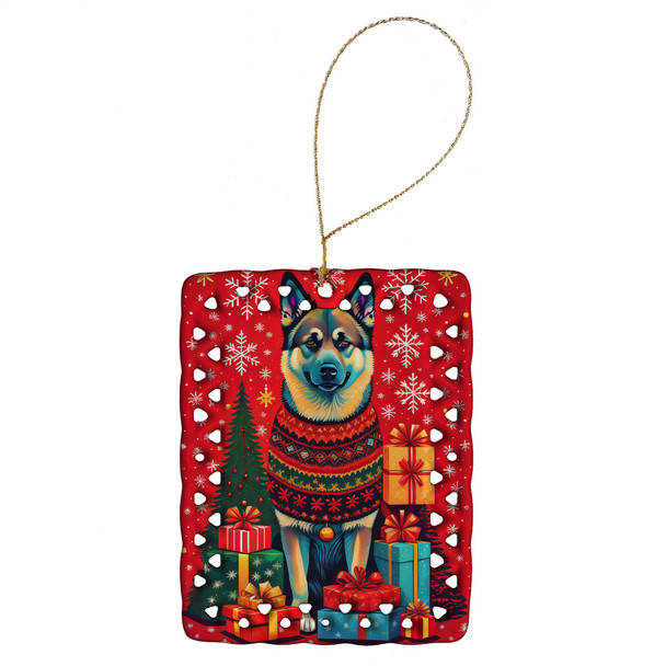 Norwegian Elkhound Holiday Christmas Porcelain Ornament product image at NuMercy