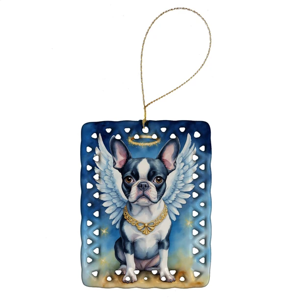 Boston Terrier My Angel Porcelain Christmas Ornament DAC6958 product image at NuMercy