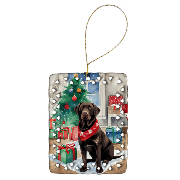 Chocolate Labrador Retriever Christmas Porcelain Ornament DAC3502 product image at NuMercy