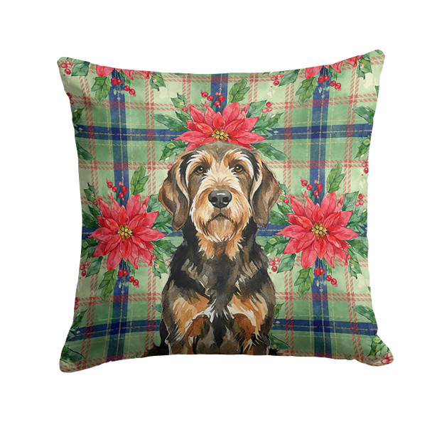Black and Tan Otterhound Christmas Poinsettias Throw Pillow 14" x 14" product image at NuMercy