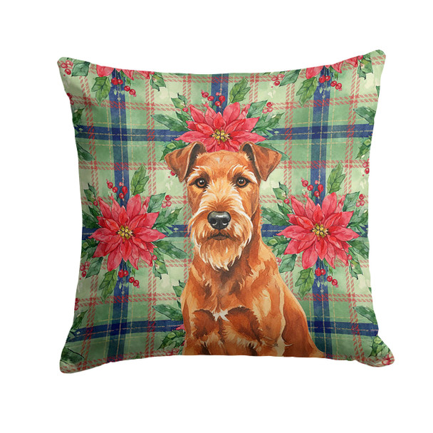 Irish Terrier Christmas Poinsettias Throw Pillow 14" x 14" product image at NuMercy
