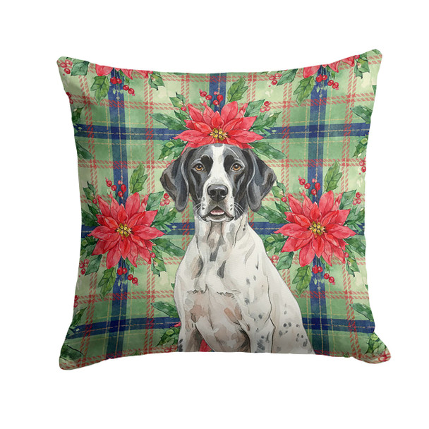 Black and White Pointer Christmas Poinsettias Throw Pillow 14" x 14" product image at NuMercy