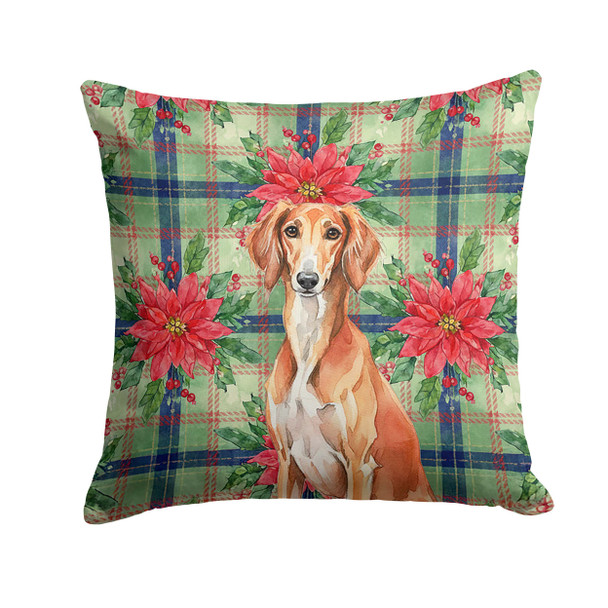 Red Saluki Christmas Poinsettias Throw Pillow 14" x 14" product image at NuMercy