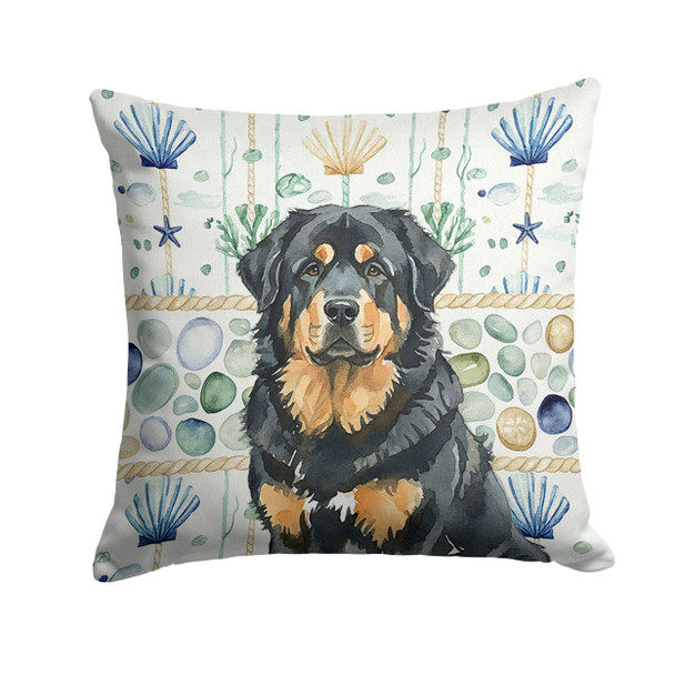 Black and Tan Tibetan Mastiff Coastal Sea Glass Throw Pillow 14" x 14" product image at NuMercy