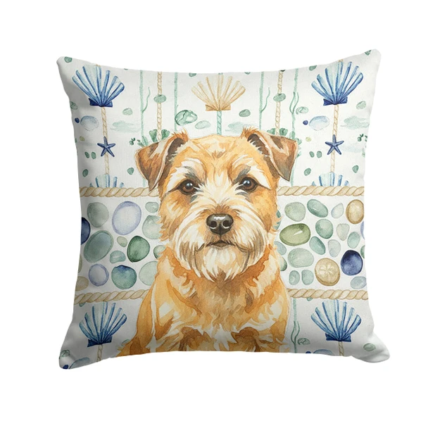 Wheaten Border Terrier Coastal Sea Glass Throw Pillow 14" x 14" product image at 