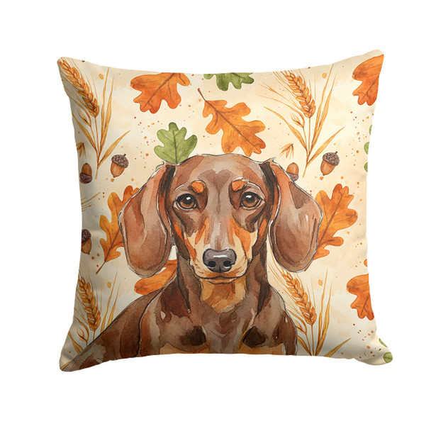 Chocolate and Tan Dachshund Heirloom Fall Throw Pillow 14" x 14" product image at NuMercy