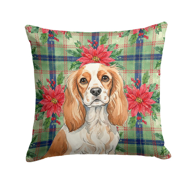 Blenheim Cavalier Spaniel Christmas Poinsettias Throw Pillow 14" x 14" product image at NuMercy