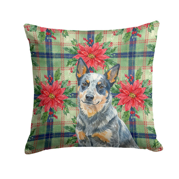 Blue Heeler Australian Cattle Dog Christmas Poinsettias Throw Pillow 14" x 14" product image at NuMercy