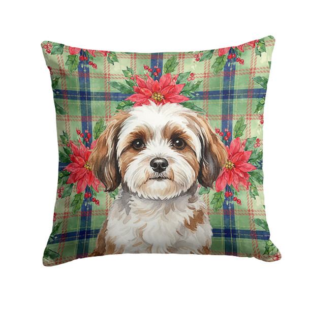 Parti-color Havanese Christmas Poinsettias Throw Pillow 14" x 14" product image at NuMercy