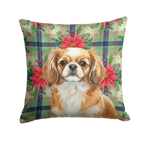 Tibetan Spaniel Christmas Poinsettias Throw Pillow 14" x 14" product image at NuMercy