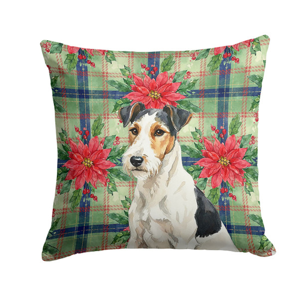 Smooth Fox Terrier Christmas Poinsettias Throw Pillow 14" x 14" product image at NuMercy
