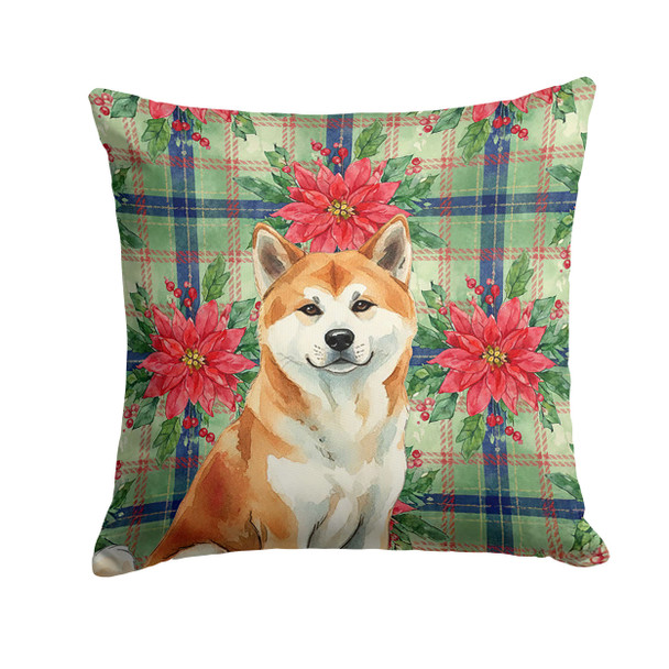 Red Akita Christmas Poinsettias Throw Pillow 14" x 14" product image at 