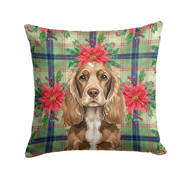 Chocolate Cocker Spaniel Christmas Poinsettias Throw Pillow 14" x 14" product image at NuMercy
