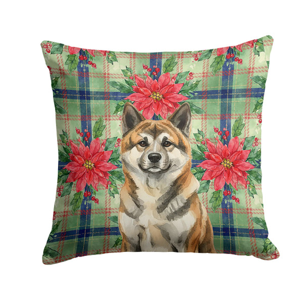 Brindle Akita Christmas Poinsettias Throw Pillow 14" x 14" product image at NuMercy