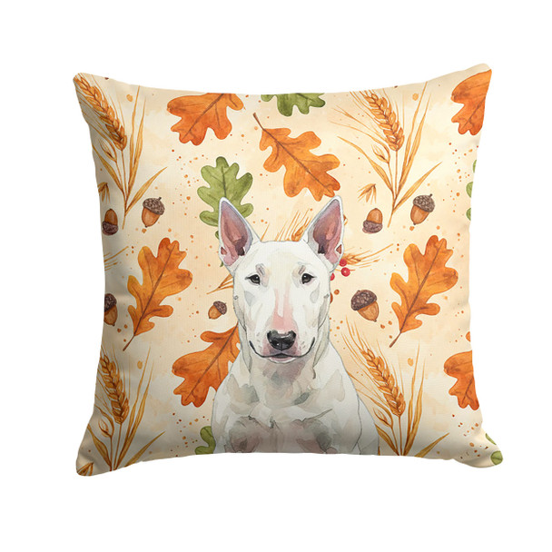 White Bull Terrier Heirloom Fall Throw Pillow 14" x 14" product image at NuMercy
