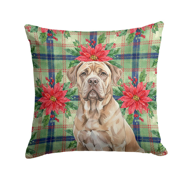 Isabella Dogue de Bordeaux Christmas Poinsettias Throw Pillow 14" x 14" product image at NuMercy