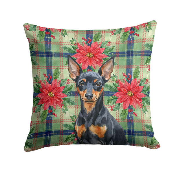 Black and Tan Miniature Pinscher Christmas Poinsettias Throw Pillow 14" x 14" product image at NuMercy