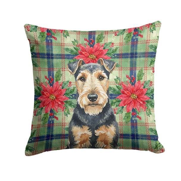 Welsh Terrier Christmas Poinsettias Throw Pillow 14" x 14" product image at NuMercy