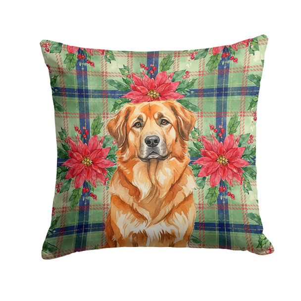 Red Leonberger Christmas Poinsettias Throw Pillow 14" x 14" product image at NuMercy