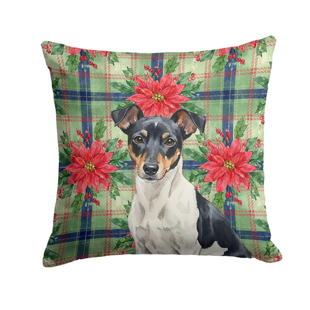 Black and White Rat Terrier Christmas Poinsettias Throw Pillow 14" x 14" product image at NuMercy