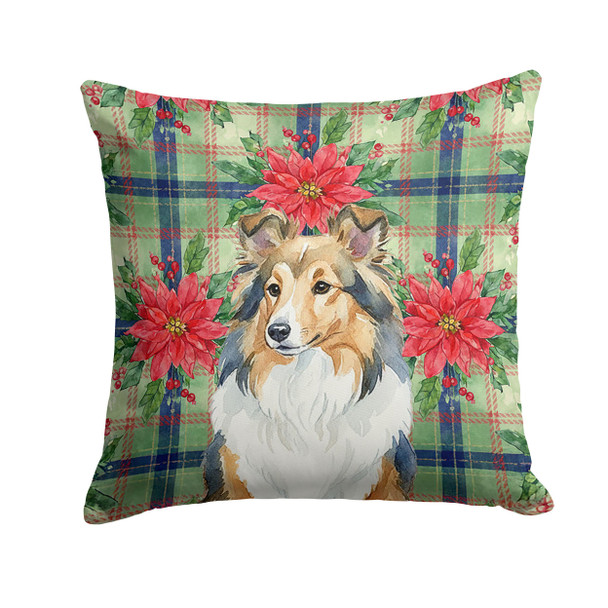 Sable Sheltie Christmas Poinsettias Throw Pillow 14" x 14" product image at NuMercy
