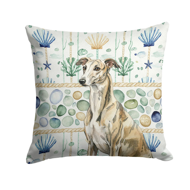 Brindle Whippet Coastal Sea Glass Throw Pillow 14" x 14" product image at NuMercy