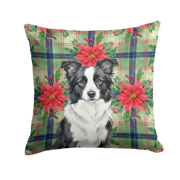 Border Collie Christmas Poinsettias Throw Pillow 14" x 14" product image at NuMercy