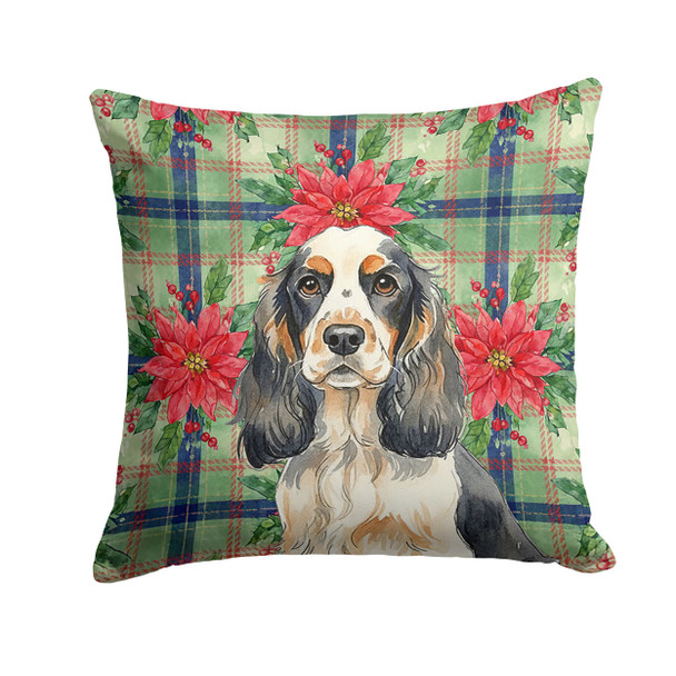 Parti Cocker Spaniel Christmas Poinsettias Throw Pillow 14" x 14" product image at NuMercy