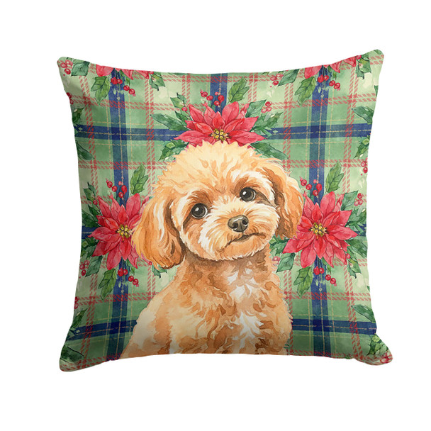 Toy Apricot Poodle Christmas Poinsettias Throw Pillow 14" x 14" product image at NuMercy