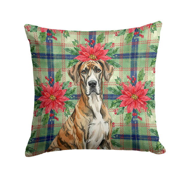 Brindle Great Dane Christmas Poinsettias Throw Pillow 14" x 14" product image at NuMercy