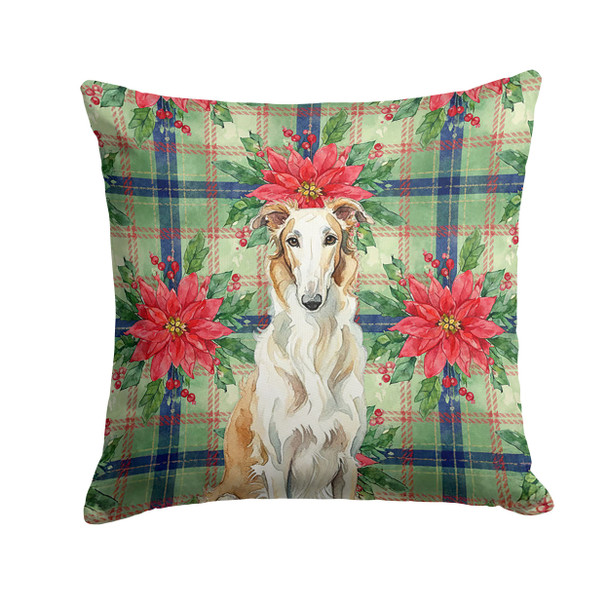 Borzoi Christmas Poinsettias Throw Pillow 14" x 14" product image at NuMercy