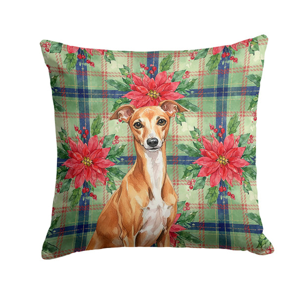 Red Italian Greyhound Christmas Poinsettias Throw Pillow 14" x 14" product image at NuMercy