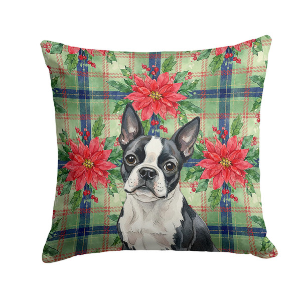 Boston Terrier Christmas Poinsettias Throw Pillow 14" x 14" product image at NuMercy