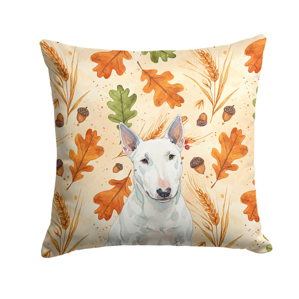 White Miniature Bull Terrier Heirloom Fall Throw Pillow 14" x 14" product image at NuMercy