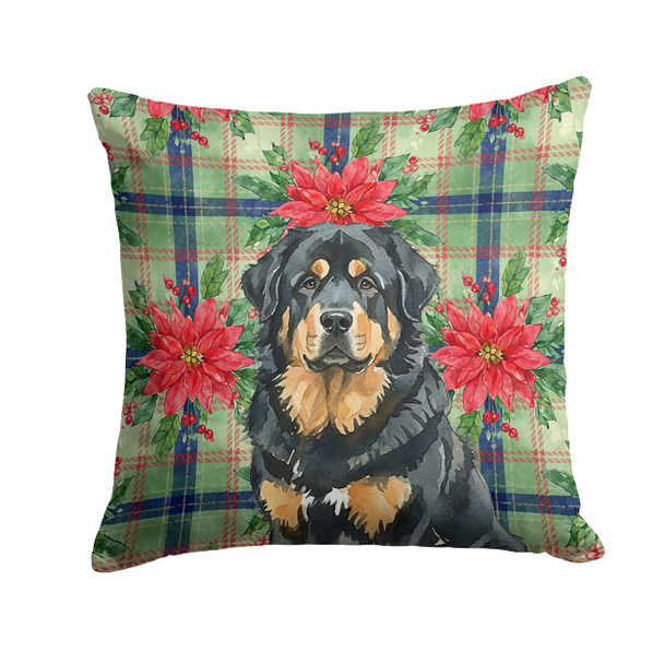 Black and Tan Tibetan Mastiff Christmas Poinsettias Throw Pillow 14" x 14" product image at NuMercy