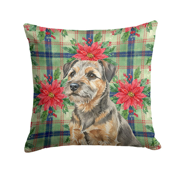 Grizzle and Tan Border Terrier Christmas Poinsettias Throw Pillow 14" x 14" product image at NuMercy