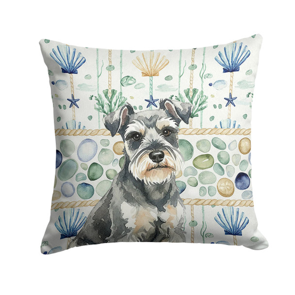 Miniature Schnauzer Coastal Sea Glass Throw Pillow 14" x 14" product image at NuMercy