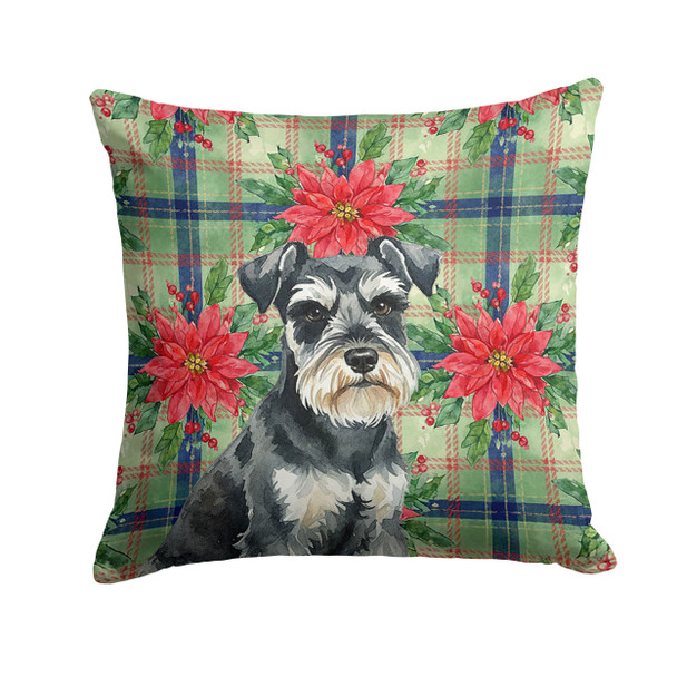 Black & Silver Miniature Schnauzer Christmas Poinsettias Throw Pillow 14" x 14" product image at NuMercy
