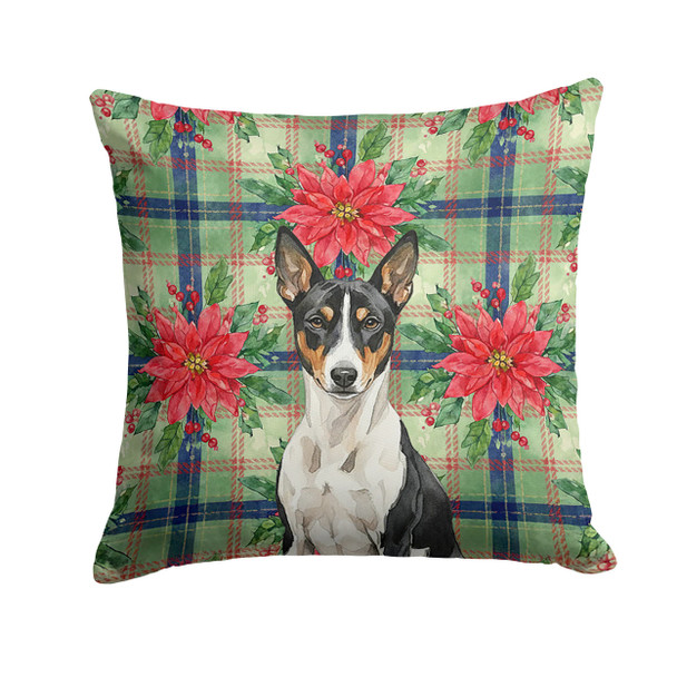 Black and White Basenji Christmas Poinsettias Throw Pillow 14" x 14" product image at NuMercy