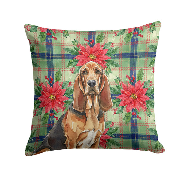 Liver and Tan Bloodhound Christmas Poinsettias Throw Pillow 14" x 14" product image at NuMercy