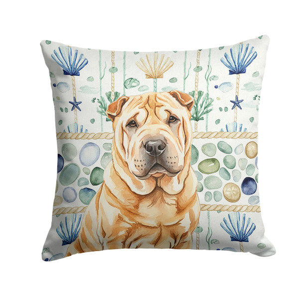 Red Shar Pei Coastal Sea Glass Throw Pillow 14" x 14" product image at NuMercy
